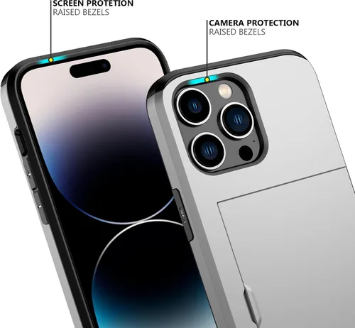 Vista 134 de Nvollnoe - Funda para iPhone 14 con tarjetero [tienda de 5 tarjetas] Negro - Almacenamiento más grande