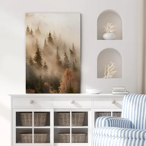 Vista 3 de SIGNFORD Lienzo impreso para pared, bosque brumoso, amanecer, bosques encantados y luz matutina, fotografía, realismo, decorativo, escénico