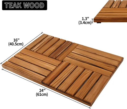 Vista 5 de Utoplike Tapete de baño de madera de teca de 3 niveles para ducha, 24 x 16 pulgadas