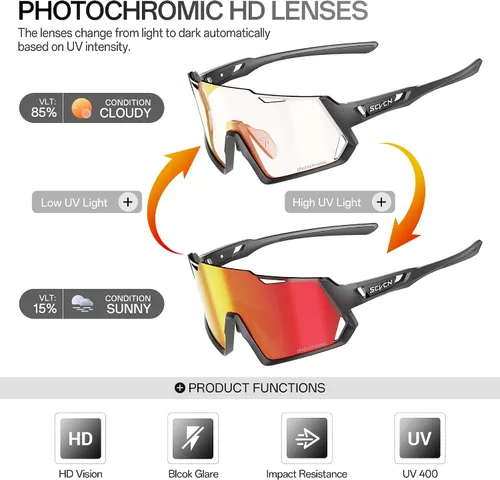 Vista 3 de SCVCN Gafas de ciclismo fotocromáticas Gafas de sol deportivas transparentes hombres mujeres MTB BMX Running Driving