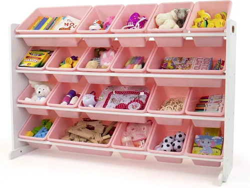 Vista 2 de Humble Crew - Organizador de juguetes para niños, 20 contenedores de almacenamiento, color blanco y rosa Rosa/blanco