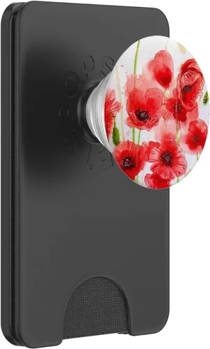 Vista 8 de PopSockets - Agarre y soporte para teléfonos y tabletas, diseño de amapola, color rojo y blanco, Negro