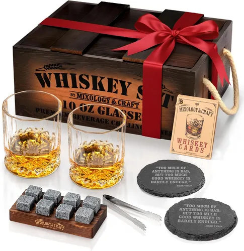 Vista 13 de Mixology & Craft Juego de piedras de whisky con vasos y balas de acero, regalo para hombres