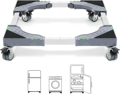 Vista 9 de W B D WEIBIDA Rodillo Móvil con 4 Ruedas con Seguro, Plataforma Rodante Ajustable para Muebles, Soporte para Mini Refrigerador, Carrito