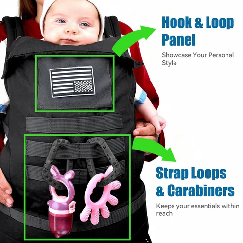 Vista 6 de Portabebés, portabebés para bebés con soporte lumbar (0-36M, 8-33 libras) con reposacabezas plegable y mosquetones para padres grandes y altos, Negro