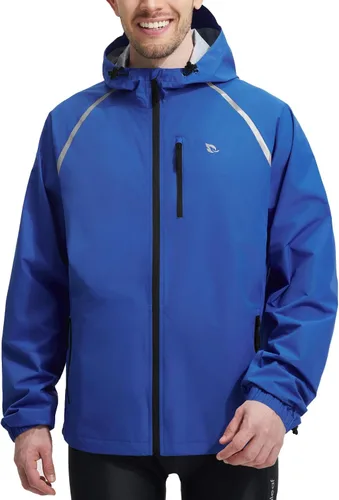 Vista 9 de baleaf Chaqueta impermeable para hombre con capucha ligera reflectante A-Negro