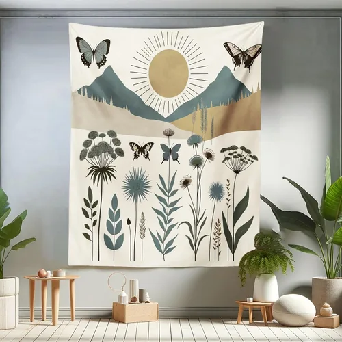 Vista 163 de Ambesonne Tapiz hippie, abrazo de hongos de ensueño y árbol de la vida místico y mandal verde, decoración de tela para colgar en la pared
