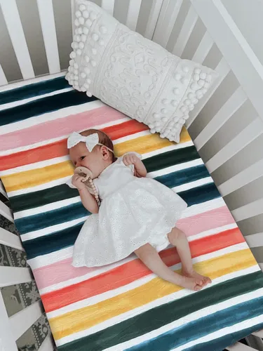 Vista 2 de Pack 'n Play Sheet - Mini sábana para cuna, sábanas portátiles para cuna, 38 x 24 x 3 pulgadas, decoración de guardería arcoíris