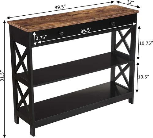 Vista 3 de Convenience Concepts Oxford - Mesa consola con 1 cajón con estantes, madera de granero/negro