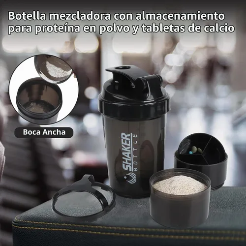 Vista 5 de Botella agitadora de proteínas, botella de agua deportiva, botella a prueba de fugas para mezclador de proteínas, antideslizante de 3 capas de 3