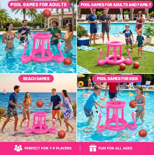 Vista 5 de H-Style Juguetes de piscina, flotadores de piscina, juegos de piscina para niños y adultos, juego inflable de aro de baloncesto y lanzamiento