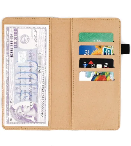Vista 2 de Menesia Funda de chequera para hombres y mujeres RFID de cuero a cuadros
