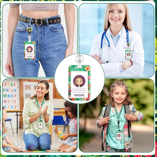 Vista 6 de Cordón con soporte para tarjetas, carrete retráctil con clip para cinturón para tarjetas de identificación, llaves, lindo cordón de cuello de gato