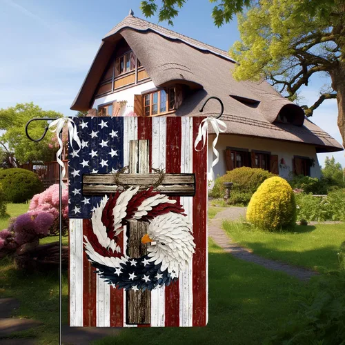 Vista 5 de Bandera de jardín floral de verano (bandera de jardín de águila del 4 de julio)