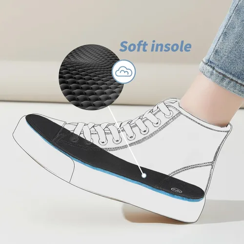 Vista 4 de Zapatillas altas para mujer, zapatos de lona blanca, tops altos, zapatos casuales con cordones