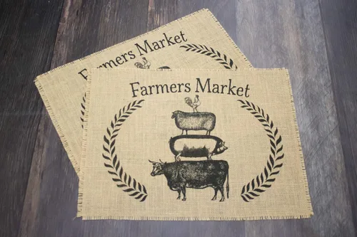 Vista 3 de Farmers Market - Juego de dos manteles individuales de arpillera