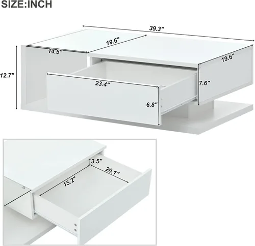 Vista 2 de P PURLOVE Mesa de centro para sala de estar, mesa de centro moderna con vidrio templado, mesa de cóctel de madera con superficie UV de alto brillo