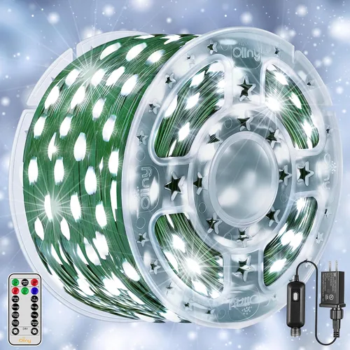 Vista 6 de Ollny Luces LED de 198 pies 600 LED para exteriores, impermeables, enchufables, para árbol de Navidad, con 8 modos de temporizador remoto, cadena