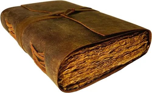 Vista 14 de Diario de cuero vintage – 200 páginas de papel rústico con borde irregular – Páginas sin líneas, Libro de las Sombras, Grimorio, Cuaderno de notas