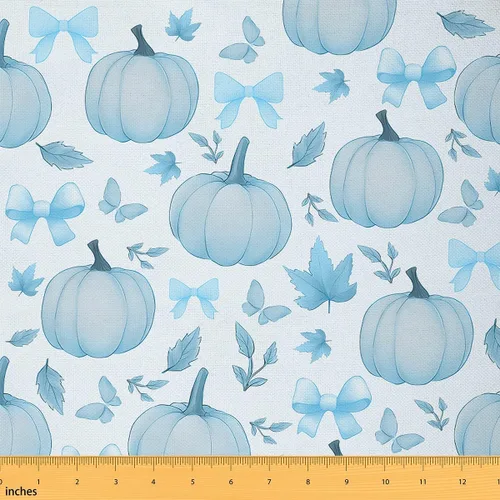 Vista 23 de The Yard - Tela con texto en inglés «Hello Fall», 36 pulgadas de largo x 59 pulgadas de ancho, hojas de árbol de calabaza otoñal, tela de tapicería