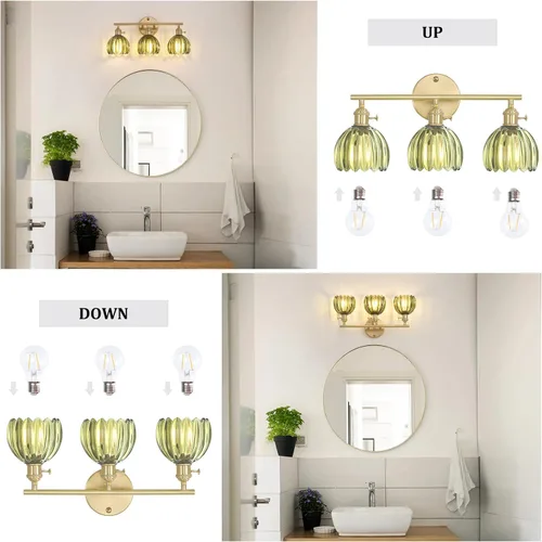 Vista 125 de Shenmoyl Lámparas de baño, lámpara de pared de 2 luces para tocador sobre espejo con pantalla de vidrio tulipán blanco para dormitorio, sala