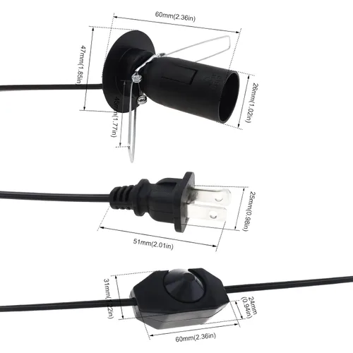 Vista 3 de RTNLIT - Cable de repuesto para lámpara de sal con interruptor de atenuación, enchufe E12 con clip Cable de bombilla de noche original de 6 pies