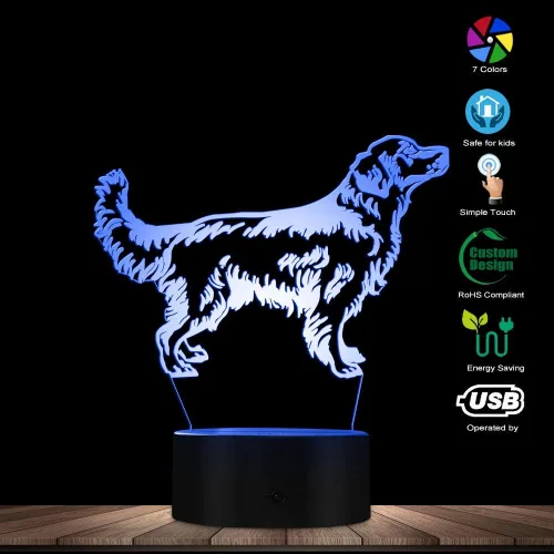 Vista 4 de The Geeky Days 3D Golden Retriever Perro LED Luz de Noche Lámpara de Escritorio para Mascotas Iluminación Decorativa Cachorro Luz Soñoliento Perro