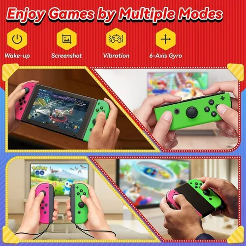 Vista 4 de Joy Cons for Switch, Replacement for Switch Controllers Joycon, Upgraded Switch Joycons with Dual VibrationWake-upScreenshot Pink and Green