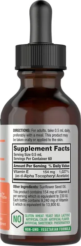 Vista 2 de Horbäach Aceite de vitamina E 13,800 UI 1oz para rostro y piel Suplemento líquido de origen natural Fórmula vegetariana, sin OMG y sin