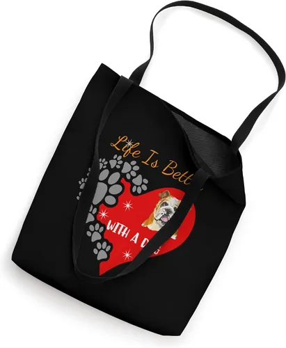 Vista 2 de La vida es mejor con un perro - Bolsa de mano con diseño de bulldog inglés Blanco 16 pulgadas