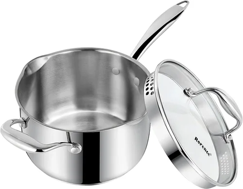 Vista 8 de Rorence Sartén de acero inoxidable de 2.5 cuartos de galón con tapa