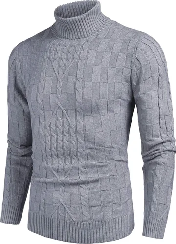 Vista 2 de COOFANDY suéter de cuello alto para hombre, de tejido suave, informal, de manga larga