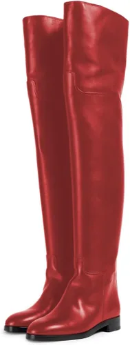 Vista 4 de YDN Botas planas de pantorrilla ancha para mujer, con puntera redonda, por encima de la rodilla, con tacón bajo, botas altas hasta el muslo, zapatos