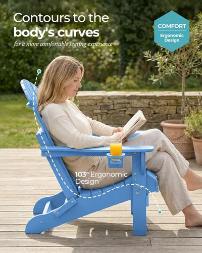 Vista 5 de Ciokea Silla Adirondack plegable con textura de madera, silla Adirondack para patio, resistente a la intemperie, silla de plástico para hoguera