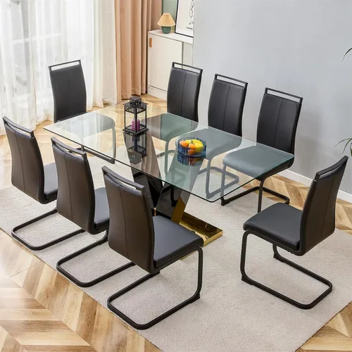 Vista 37 de Juego de mesa de comedor de cristal de 71 pulgadas para 4, juego de mesa de cocina moderno para 4, juego de mesa de comedor para el hogar