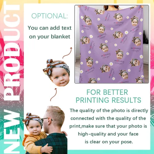 Vista 5 de D-Story Mantas faciales personalizadas, regalo personalizado con fotos para papá, día del padre