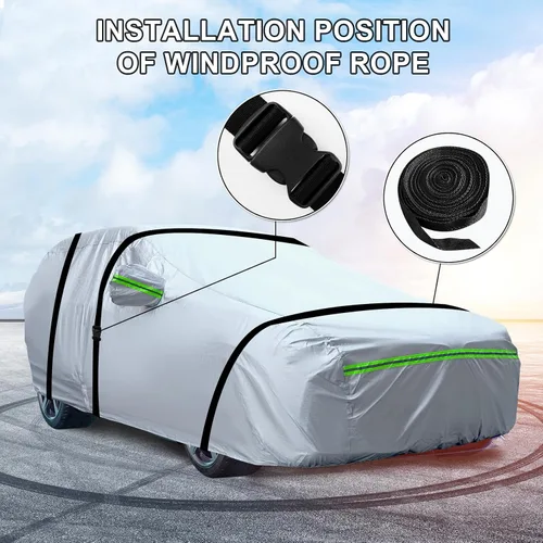 Vista 7 de Funda universal completa para automóvil, 6 capas para exteriores, cubierta gruesa para todo tipo de clima, protector solar, impermeable, a prueba