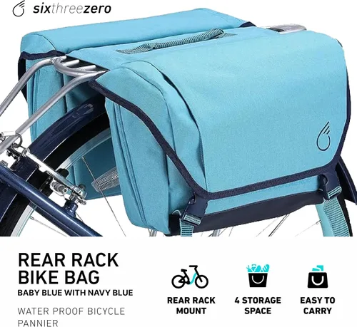 Vista 2 de sixthreezero Bolsa de bicicleta de doble cara para bastidor trasero, bolsas de almacenamiento de alforjas dobles universales impermeables