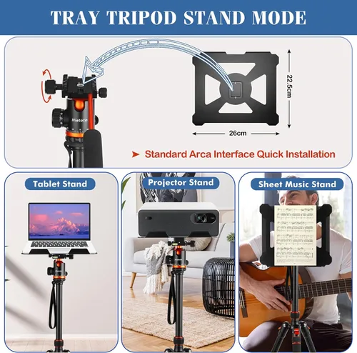 Vista 5 de Trípodes de Cámara y Soporte para Proyector, Trípode 2 en 1 para Cámara con Bandeja de Metal Extraíble, Trípode Resistente para DSLR, Proyector