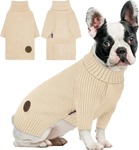 Vista 24 de cyeollo Suéter para perro pequeño, suéteres cálidos de cuello alto para perros pequeños, sudadera tejida para perrito con mangas, suéter de otoño e