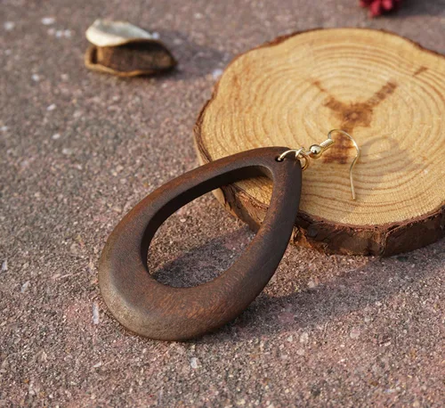 Vista 5 de Wowanoo Pendientes de madera natural con forma de lágrima, geométricos, ligeros, para mujer
