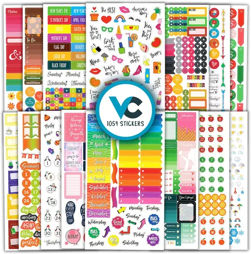Vista 11 de Vladi Creative Busy Mom - Calcomanías para planificar, más de 2190 piezas, 18 hojas, calcomanías decorativas y coloridas que aumentan