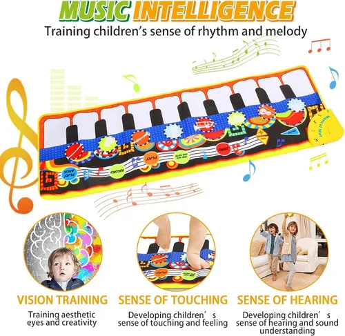 Vista 5 de Cyiecw alfombra musical de piano, para tocar y bailar, con 19 teclas, 8 instrumentos musicales para seleccionar, bocina integrada, función