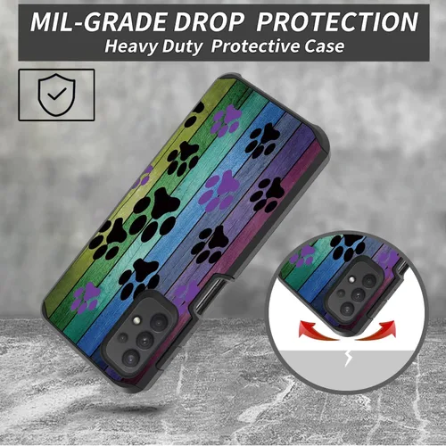 Vista 3 de Funda para teléfono Galaxy A23 5G, diseño de tablero de madera rústica con estampado de patas de perro, resistente 2 en 1, de doble capa, híbrida