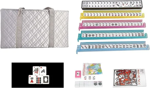 Vista 4 de C&H Solutions American Mah Jongg - Juego completo, 166 azulejos con estante combinado todo en uno con bolsa de poliuretano plateada