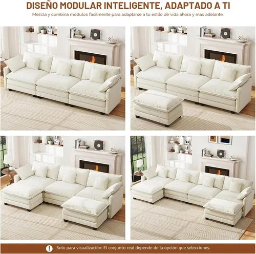 Vista 5 de WorthFurni - Sofá de nube en forma de L de 77 pulgadas, sofá modular con otomana, cómodo sofá biplaza de felpilla con almohada para sala de estar