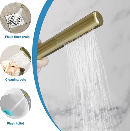 Vista 7 de RUMOSE Llenador de bañera de oro cepillado, relleno de bañera independiente para montaje en el suelo, grifo de bañera de cascada con certificado