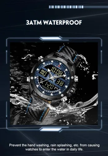 Vista 9 de NAVIFORCE Reloj analógico digital militar de cuarzo para hombre, movimiento de cuarzo japonés, resistente al agua, 3ATM, reloj deportivo de cuero