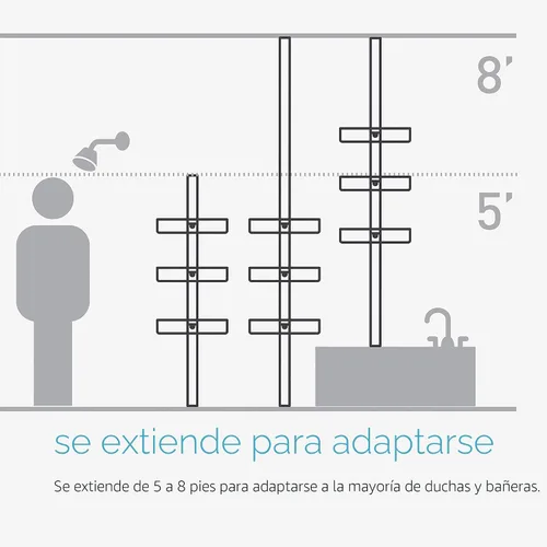 Vista 5 de simplehuman Carrito de ducha de poste de tensión de 8', acero inoxidable y aluminio anodizado