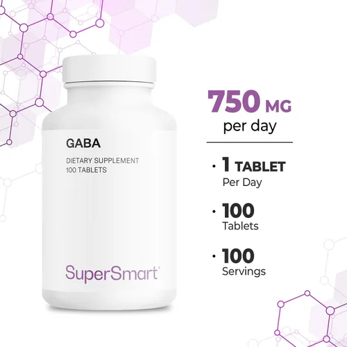 Vista 5 de Supersmart - GABA 750 mg por día (alta resistencia) - Suplemento GABA de ácido gamma-amino-butírico Sin OMG y sin gluten - 100 tabletas